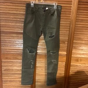 Divided olive green distressed biker jeans (W 30)